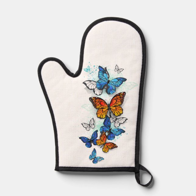 Flying Butterflies Morpho and Monarch Oven Mitt (Front)
