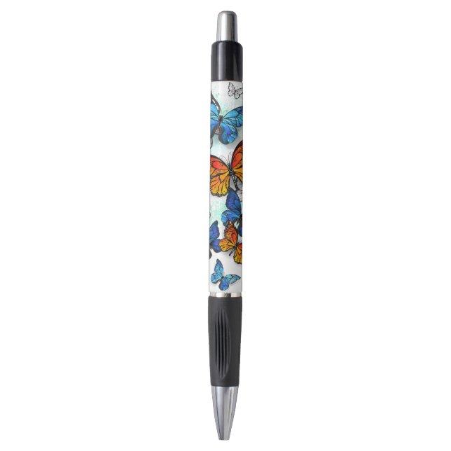 Flying Butterflies Morpho and Monarch Pen (Front Vertical)