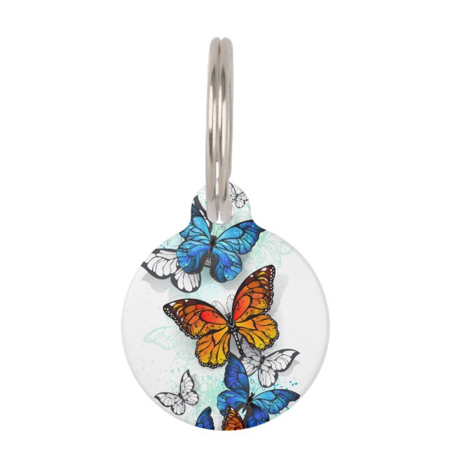 Flying Butterflies Morpho and Monarch Pet Tag (Front)
