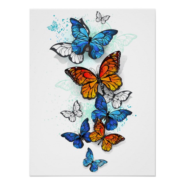 Flying Butterflies Morpho and Monarch Poster (Front)