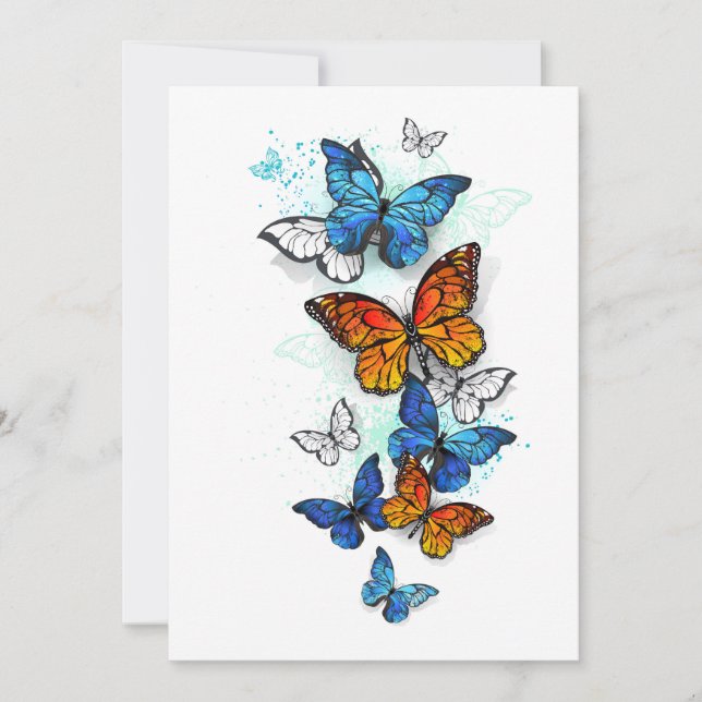 Flying Butterflies Morpho and Monarch Save The Date (Front)