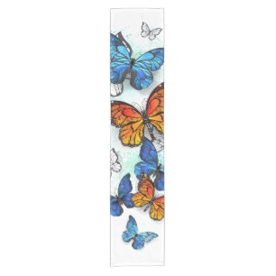 Flying Butterflies Morpho and Monarch Short Table Runner