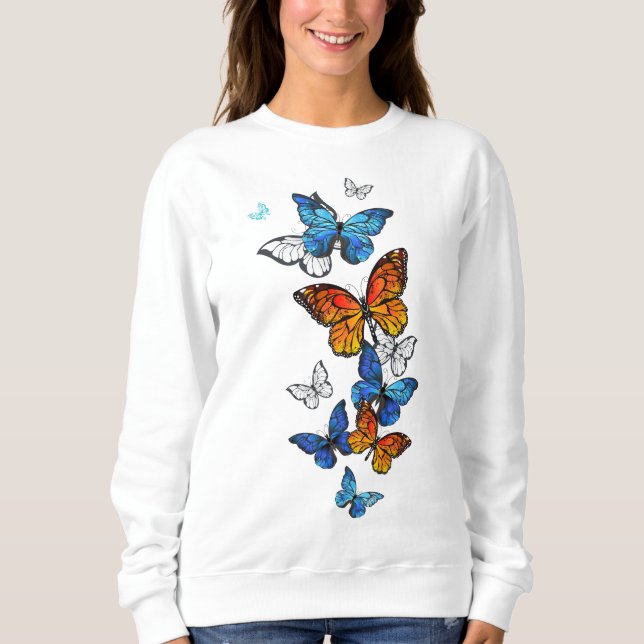 Flying Butterflies Morpho and Monarch Sweatshirt (Front)