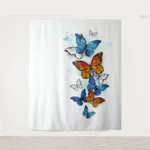 Flying Butterflies Morpho and Monarch Tapestry