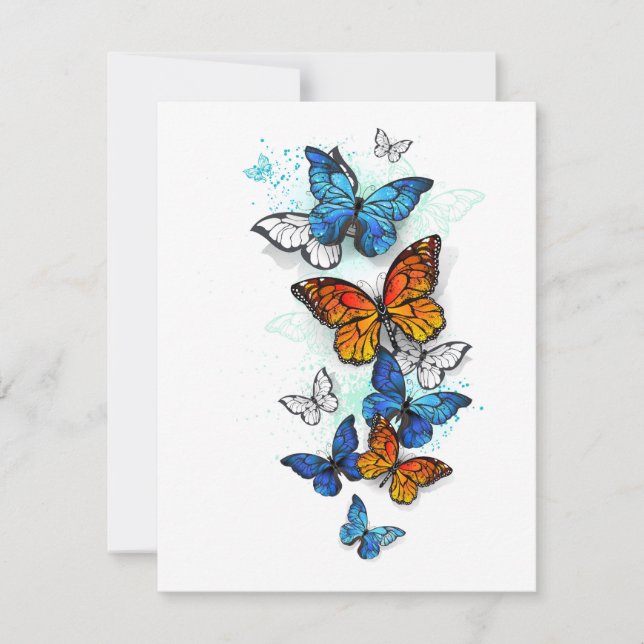 Flying Butterflies Morpho and Monarch Thank You Card (Front)