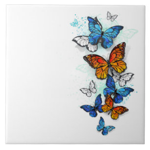 Flying Butterflies Morpho and Monarch Tile