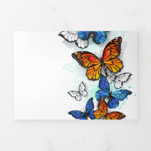 Flying Butterflies Morpho and Monarch Tri-Fold Card
