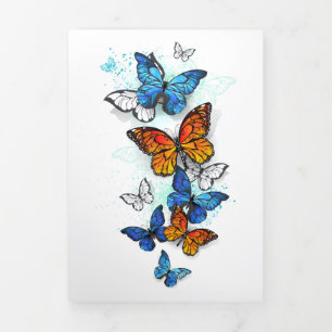 Flying Butterflies Morpho and Monarch Tri-Fold Holiday Card