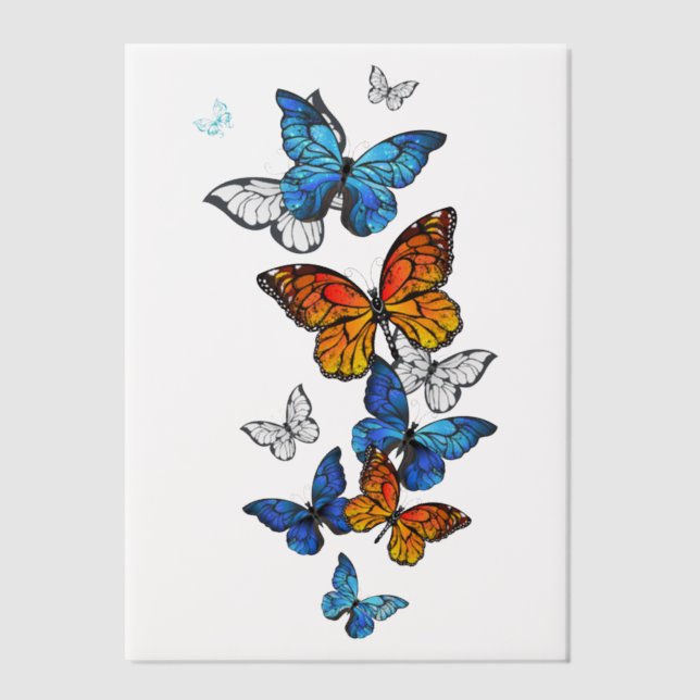 Flying Butterflies Morpho and Monarch Vellum Invitations (Front)