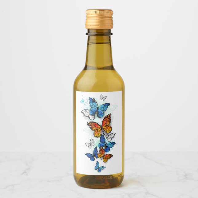 Flying Butterflies Morpho and Monarch Wine Label (Front)