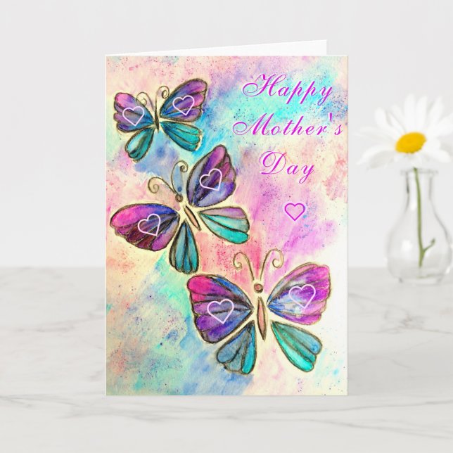Flying Butterflies Mother's Day Card with Hearts (Small Plant)