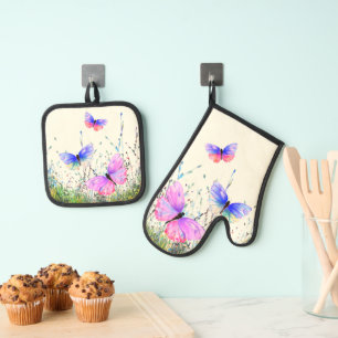 Flying Butterflies Oven Mitt & Pot Holder Set