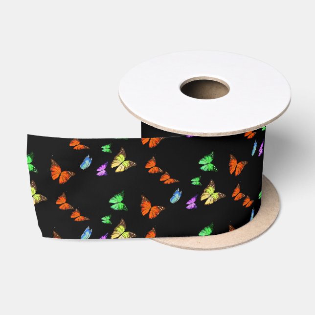 Flying Butterflies Ribbon - Choose Colour Satin Ribbon (Spool)