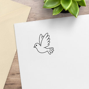 Flying Cartoon Dove Bird 1x1 Rubber Stamp