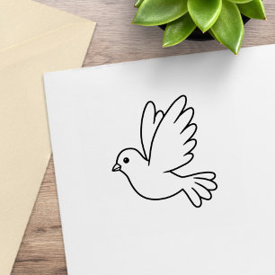 Flying Cartoon Dove Bird Color Me Rubber Stamp