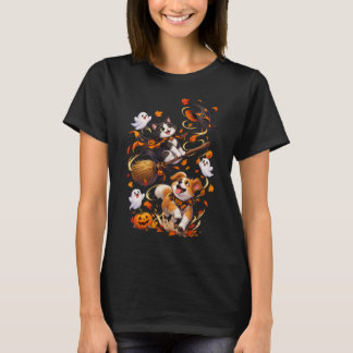 Flying Cat on Broom with Dog Halloween Chase Fun!! T-Shirt