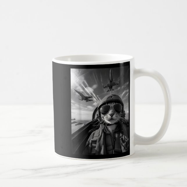 Flying Cat Selfie Funny Fighter Pilot Meme Jet Fly Coffee Mug (Right)