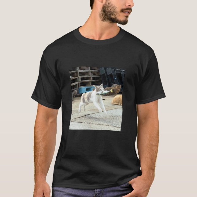 flying cat with fish_001 T-Shirt (Front)