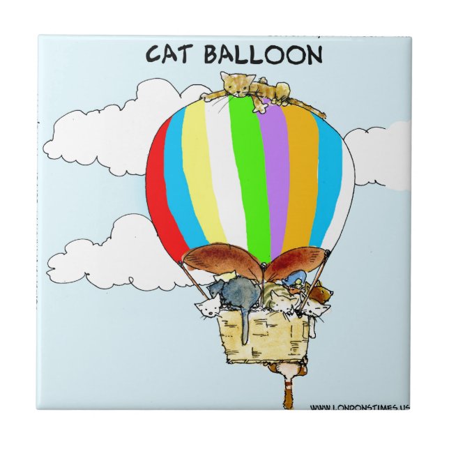 Flying Cats Funny Cartoon Tile (Front)