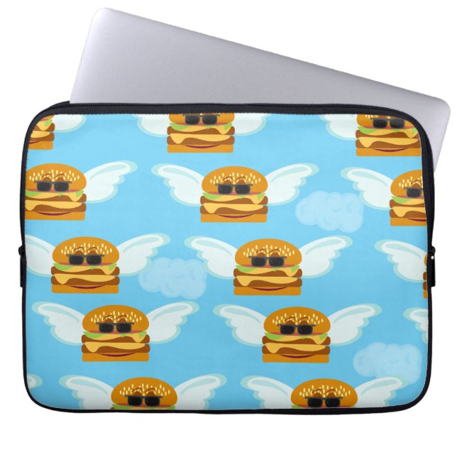 Flying Cheeseburgers Epic Food Cartoon Fun Laptop Sleeve (Front)