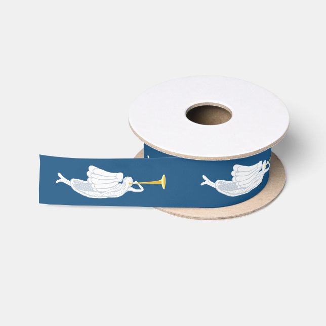 Flying Christmas Angels blowing trumpets Satin Ribbon (Spool)