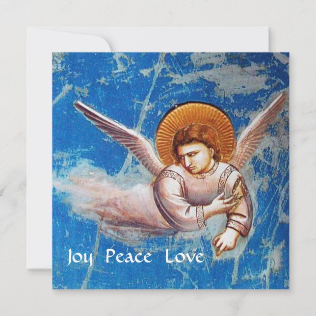 FLYING CHRISTMAS ANGELS IN BLUE SKY, HOLIDAY PARTY INVITATION (Front)