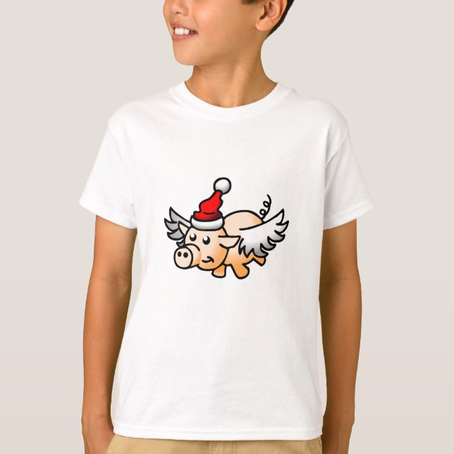 Flying Christmas Pig Boys T-shirt (Front)