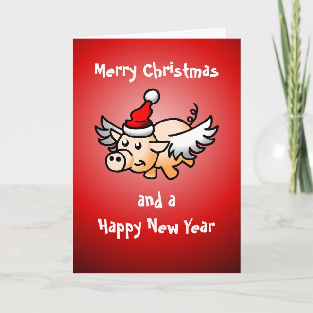 Flying Christmas Pig Card (Front)