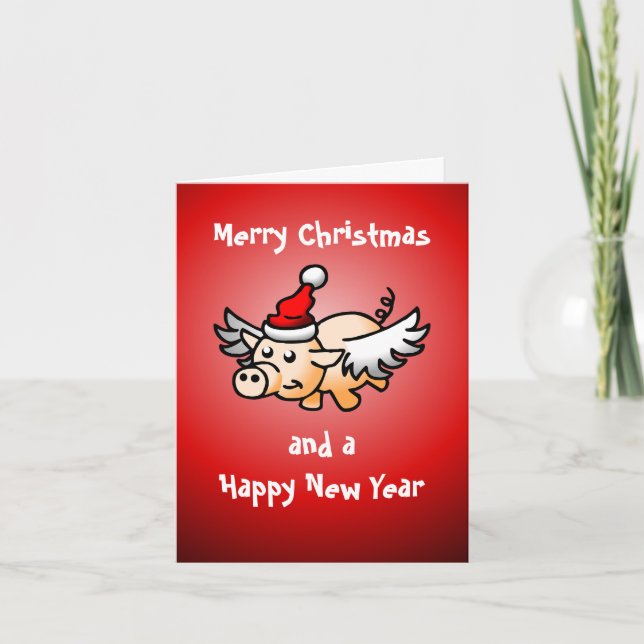 Flying Christmas Pig Card (Front)