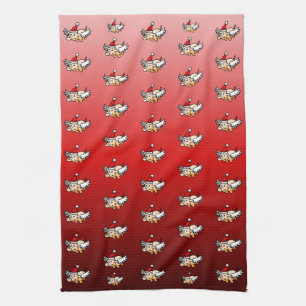 Flying Christmas Pig Kitchen Towel