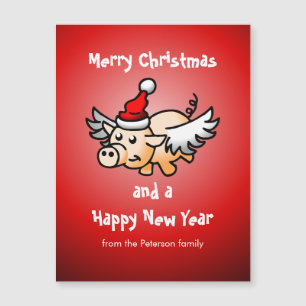 Flying Christmas Pig Magnetic Card