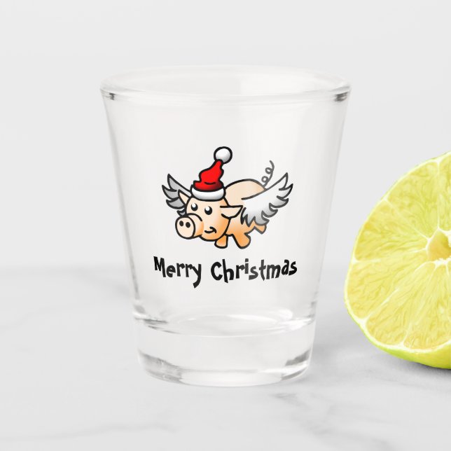 Flying Christmas Pig Shot Glass (Front)