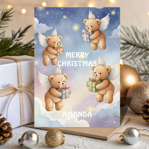 Flying Christmas Teddy Bears Kids Card