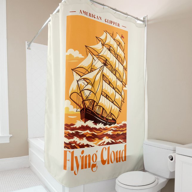 Flying Cloud American Clipper Ship Vintage Poster (Flying Cloud American Clipper Ship Vintage Poster. Shower Curtain)