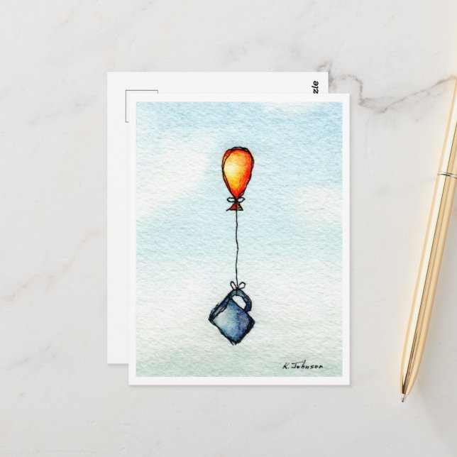Flying Coffee Watercolor Postcard (Front/Back In Situ)