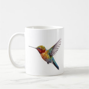 Flying colourful hummingbird in watercolor coffee mug