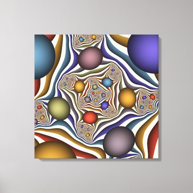 Flying Colourful Modern Abstract Fractal Triptych Canvas Print (Front)