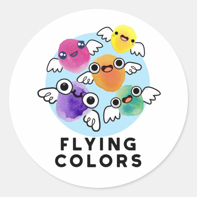 Flying Colours Funny Colourful Wings Pun  Classic Round Sticker (Front)