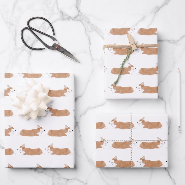 Flying Corgi Wrapping Paper Sheets (Front)