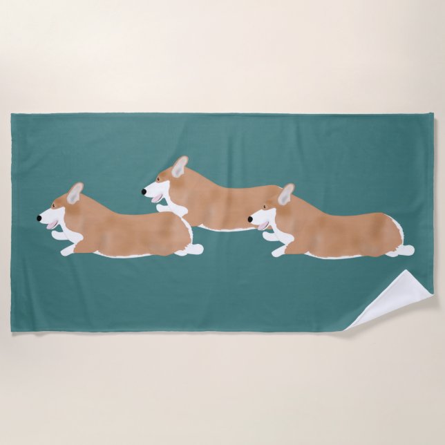 Flying Corgis Beach Towel (Front)