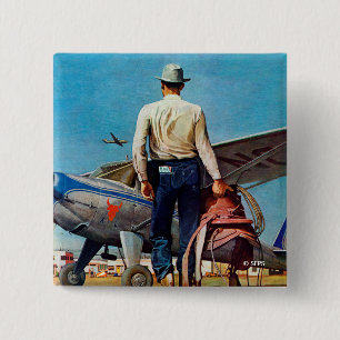 Flying Cowboy by Mead Schaeffer 2 Inch Square Button