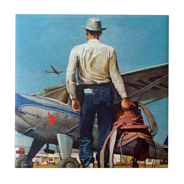 Flying Cowboy by Mead Schaeffer Tile (Front)