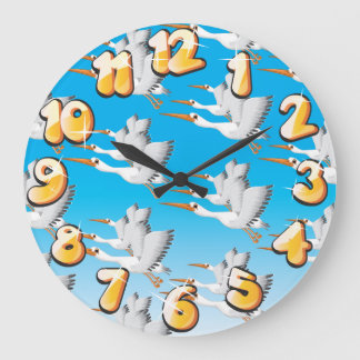 Flying Crane Birds Pattern Large Clock