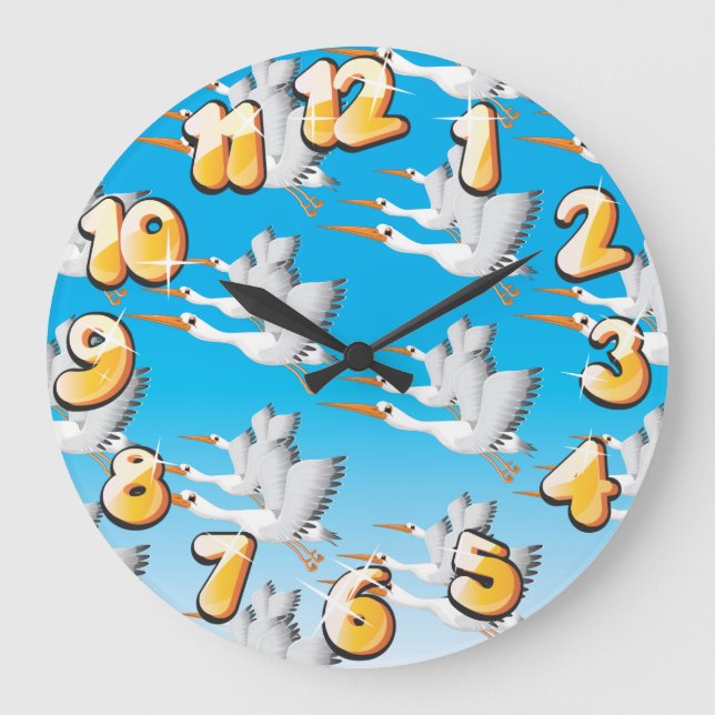 Flying Crane Birds Pattern Large Clock (Front)
