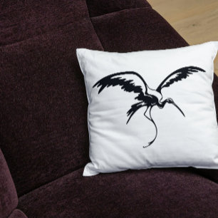 Flying Crane Line Art Throw Pillow