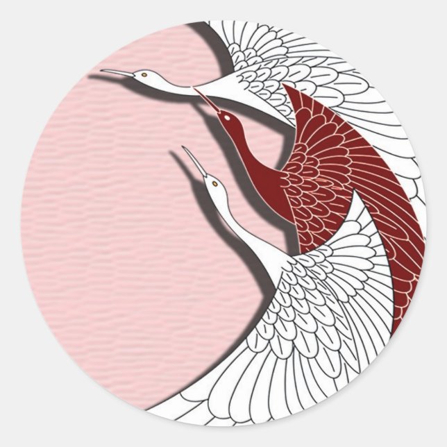 Flying cranes classic round sticker (Front)