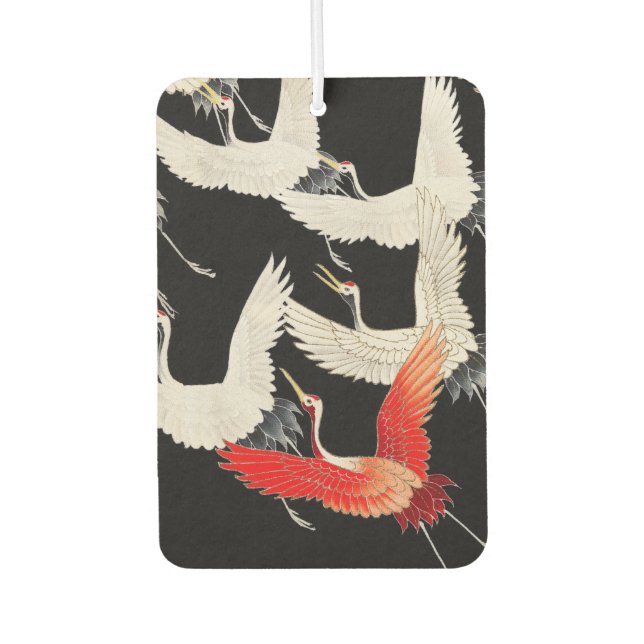 Flying Cranes: Japanese Bird Kimono Art Air Freshener (Front)