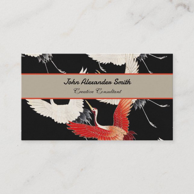 Flying Cranes,Japanese Bird Kimono Art Business Card (Front)