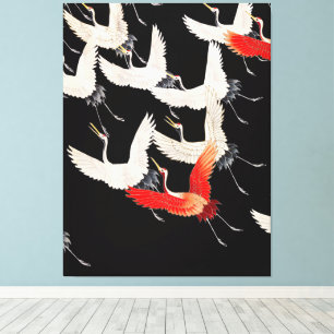 Flying Cranes: Japanese Bird Kimono Art Canvas Print
