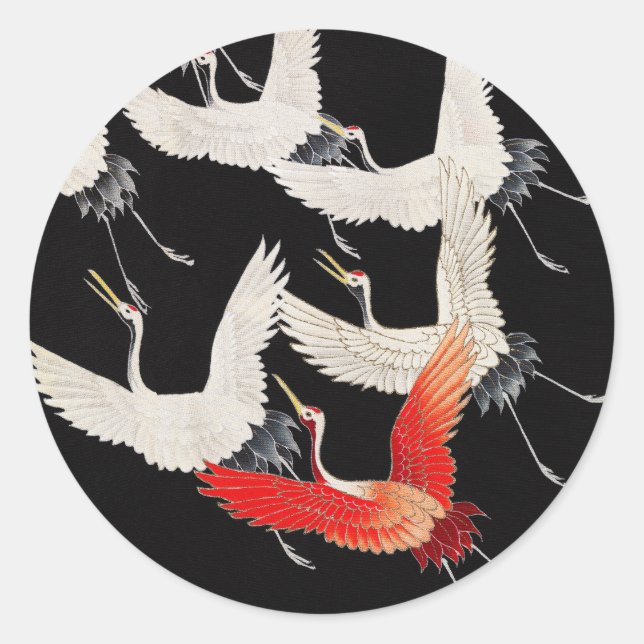 Flying Cranes: Japanese Bird Kimono Art Classic Round Sticker (Front)